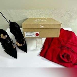 CHRISTIAN LOUBOUTINS BLACK COURTAIN 100 VEAU VELOURS SIZE 36.5